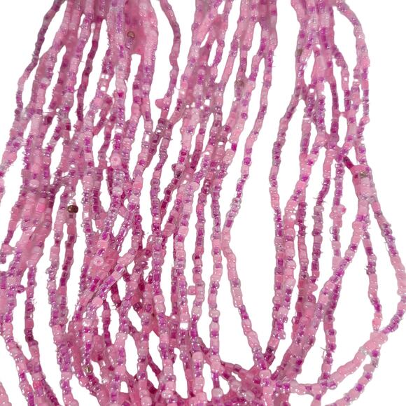 48" Long Pink Seed Bead Necklace Boho Multistrand India Handmade Jewelry NEW - Picture 3 of 9